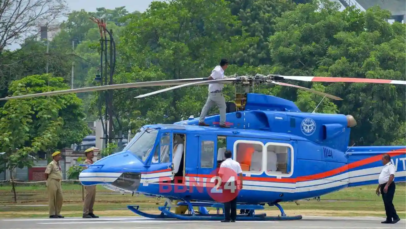 Cm Yogi Helicopter Lands On Pm Modi Helipad Kanpur