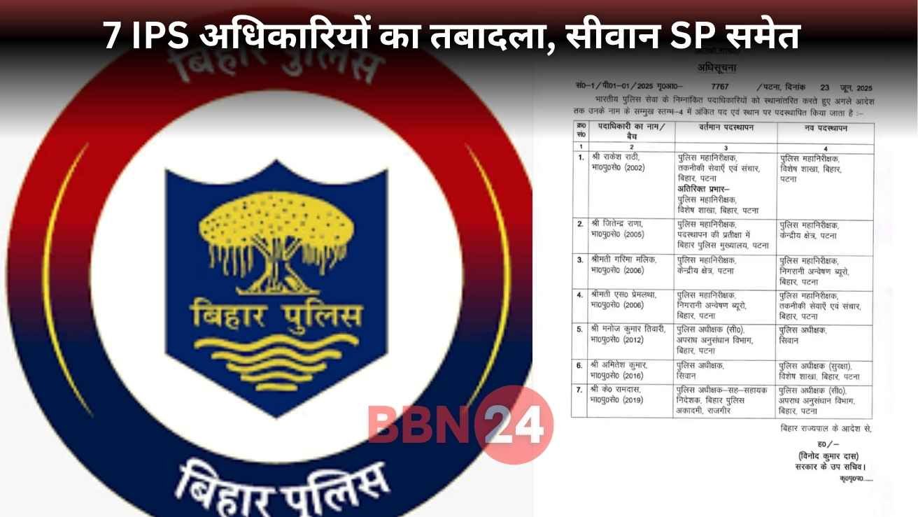 Bihar Police Transfer 2025 Siwan Sp 7 Ips Officers Transferred