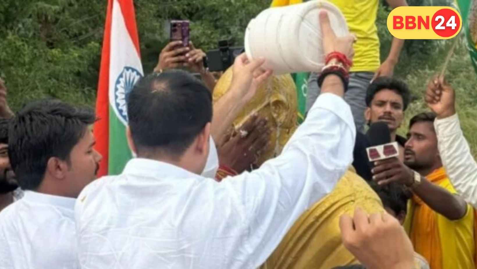 Tej Pratap Yadav Bjp Flag Gandhi Statue Controversy