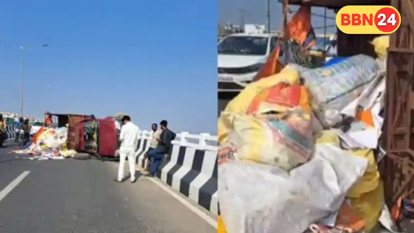 Cargo Vehicle Overturns On Patna Jp Setu Driver Injured Traffic Disrupted
