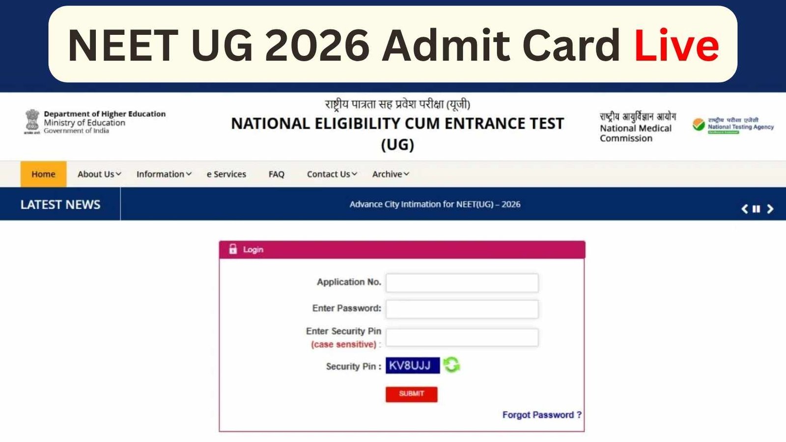 Neet Ug 2026 Admit Card Download Exam Date
