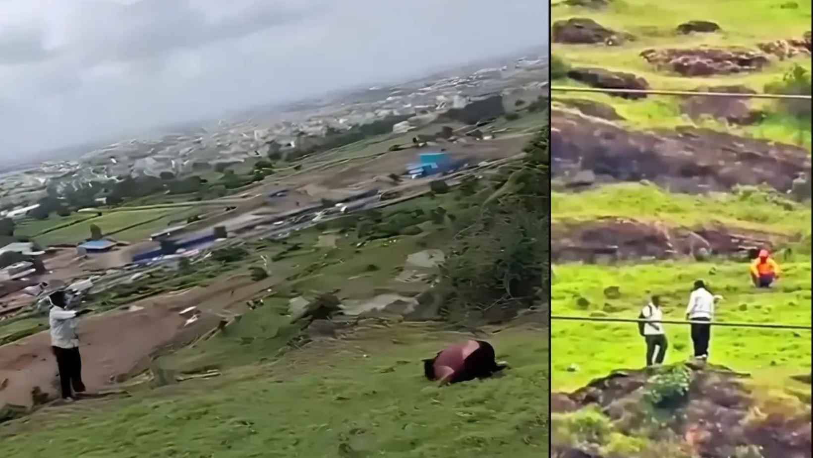 Maharashtra Hill Tragedy New Video Mother Kneels Down Begging Son Step Back
