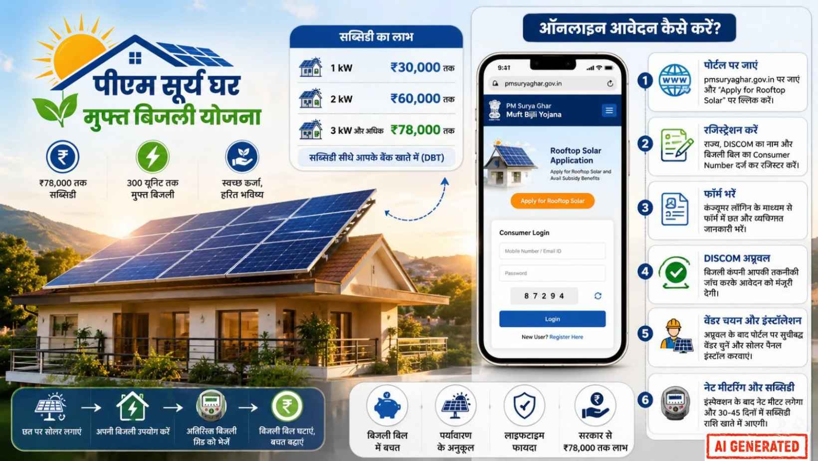 Pm Surya Ghar Muft Bijli Yojana 78000 Subsidy Online Apply